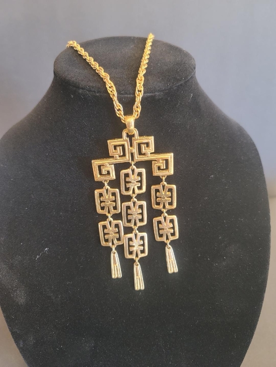 Jewelry - Gold-Tone Statement Pendant Necklace - Geometric Tassel Design